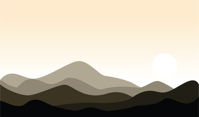 Mountain Desert Landscape Simple Illustration in Monochromatic
