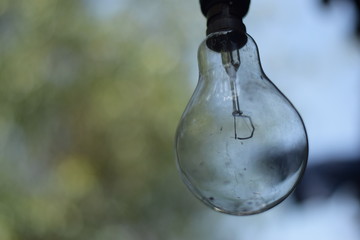 incandescent bulb hanging from a wire