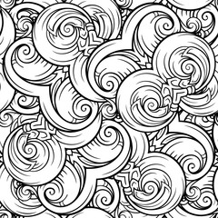 Black and white abstract stylized clouds seamless pattern.