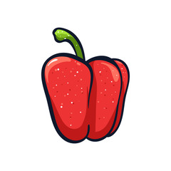 Vector hand drawn illustration of a red peper. Coloful cartoon icon. Food art for print, web, mobile and infographics. Isolated on white background element.
