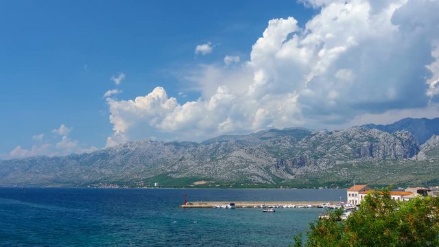 Croatian Town of Vinjerac and Paklenica national park on Velebit mountain, time lapse