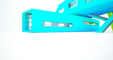 Abstract white and colored gradient  interior multilevel public space with window. 3D illustration and rendering.