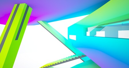 Abstract white and colored gradient  interior multilevel public space with window. 3D illustration and rendering.