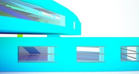 Abstract white and colored gradient  interior multilevel public space with window. 3D illustration and rendering.