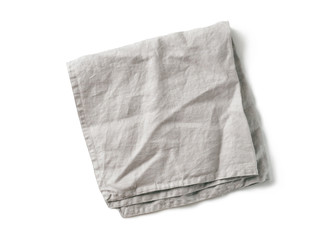 Folded gray linen napkin isolated on white background. Natural light gray linen napkin. Isolated on...