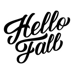 Hello Fall hand lettering, brush calligraphy isolated on white background. Vector season illustration. © Ann Lou