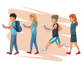 Set of people using smartphone cartoons collection vector illustration graphic design