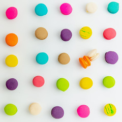 A french sweet delicacy, macaroons variety closeup.macaroon colourful texture.