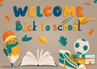 Welcome back to school. Banner with stationery