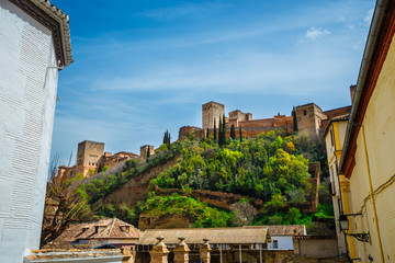 view of arabic fortress of Alhambra in Granada, Spain - obrazy, fototapety, plakaty