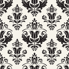 Fototapeta na wymiar Classic seamless vector pattern. Damask orient light beige and black ornament. Classic vintage background. Orient ornament for fabric, wallpaper and packaging