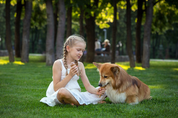 girl and dog