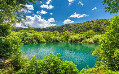 Beautiful lake with clean water, The Krka National Park in Croatia, Europe.