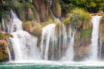 Fototapeta premium Waterfalls Skradinski Buk in The Krka National Park in Croatia, Europe.