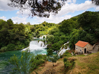 Fototapeta premium Waterfalls Skradinski Buk in The Krka National Park in Croatia, Europe.