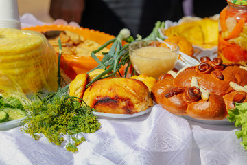 Pies baked from dough on a table
