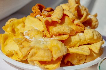 Pies baked from dough on a table