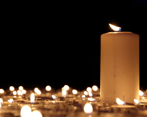 Candle collection, church worship service.