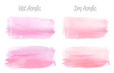 Vector pink paint smear stroke stain set. Abstract pink glittering textured art illustration. Acrylic Texture Paint Stain Illustration. Hand drawn brush strokes vector elements. Acrilyc strokes.