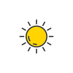 Sun filled outline icon, line vector sign, linear colorful pictogram isolated on white. Summer season symbol, logo illustration. Pixel perfect vector graphics