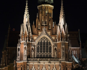 Gothic style St. Joseph's Church on the Podgorski Market, night photo, moon eclipse 2018, Krakow,...