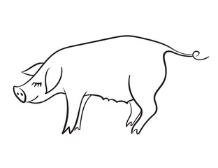 Pig Template for greeting card. Black and white linear vector illustration. The pig is a symbol of the New Year of 2019.