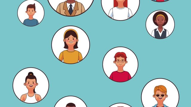 Young people cartoon round icons high definition animation colorful scenes