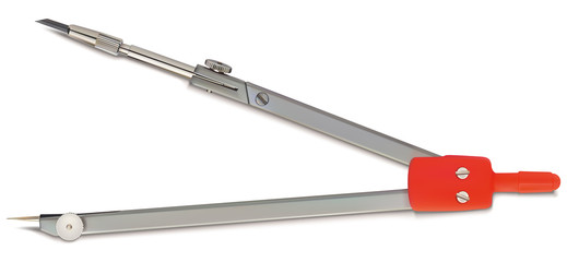 Red Drawing Compass isolated on White Background - Detailed Illustration, Vector