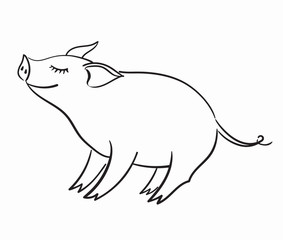 Pig Template for greeting card. Black and white linear vector illustration. Template for greeting card.