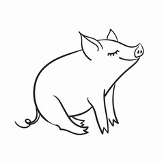 Pig Black and white linear vector illustration. Template for greeting card.