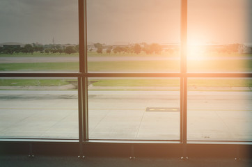 airport terminal window. glass wall in waiting area