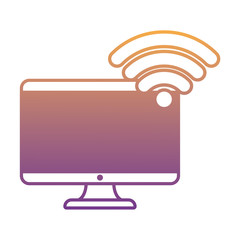 computer with wifi symbol over white background, vector illustration