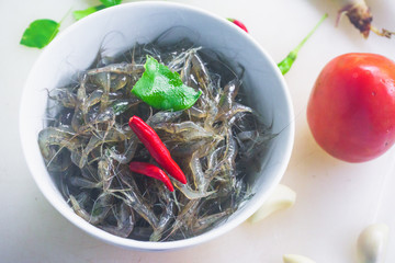 Thai dishes with shrimp and chili and spices