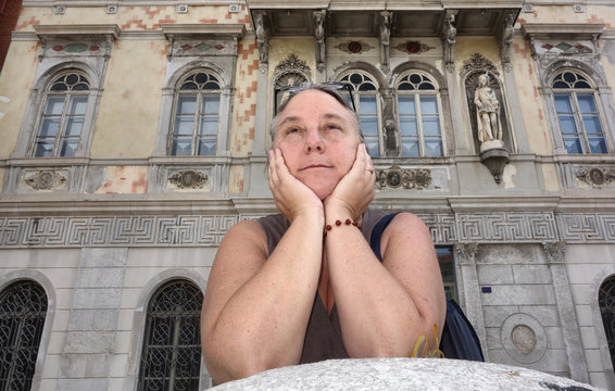 Mature woman, Trieste town exterior