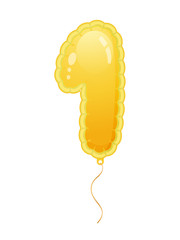 Golden balloon with number one filled with air or helium