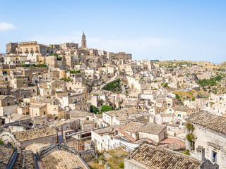 Fototapeta na wymiar Panoramic view of the Sassi di Matera, prehistoric historic center, UNESCO World Heritage Site, European Capital of Culture 2019 (wide)