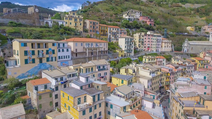 Naklejka premium Beautiful aerial view of Riomaggiore cityscape, Cinque Terre