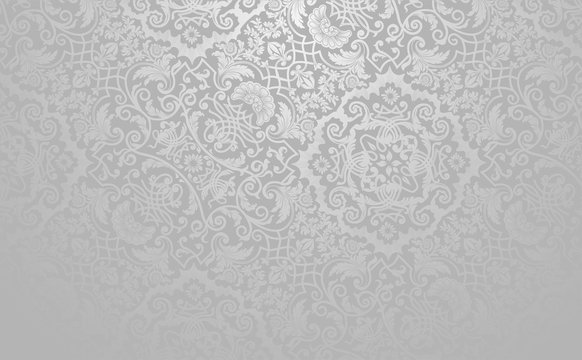 Elegant floral vector background. Silver toned vintage decorative texture.