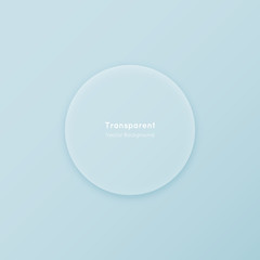 Translucent matte glass circle vector transparent round shape. Material flat design element on minimal blue background concept.