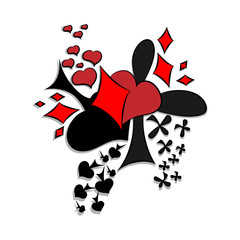 Card suits, bright, colored, hand-drawn