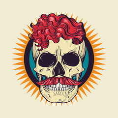 Color angry skull with hairstyle
