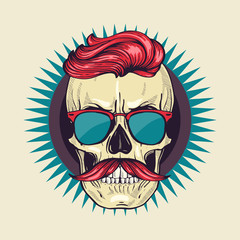 Color angry skull with hairstyle