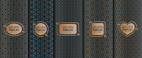 Set of golden luxury templates. Abstract geometric background. Vector illustration.