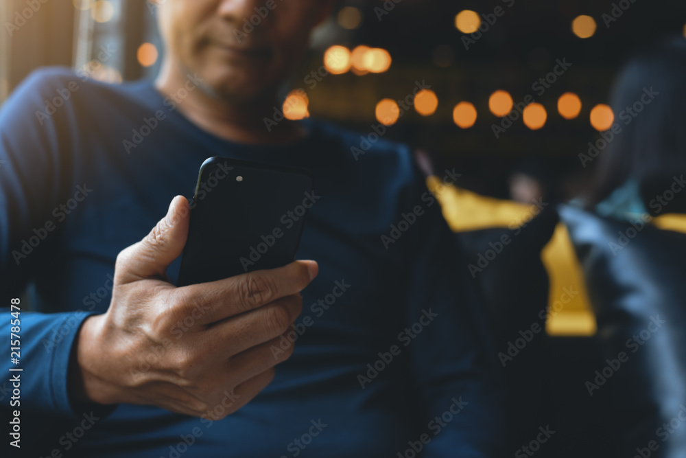Poster man using smartphone