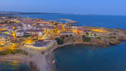Aragonese Fortress, Calabria, Italy. Amazing aerial panorama at night, Le Castella