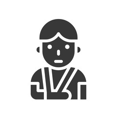 broken arm or injured patient with arm sling, healthcare and medical related solid icon
