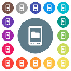 Fototapeta premium Mobile data storage flat white icons on round color backgrounds