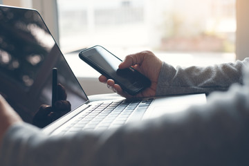 Man working on laptop computer