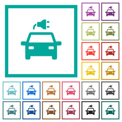 Electric car with connector flat color icons with quadrant frames