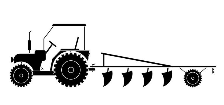 Tractor with agricultural machinery for field work vector eps 10